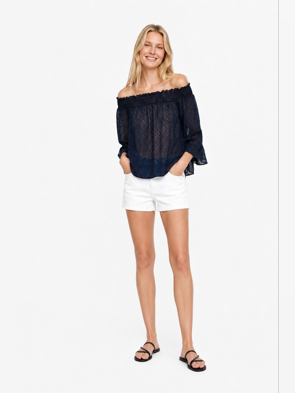 NWT Zara Size XS Polka Dot Sheer Top Off Shoulders